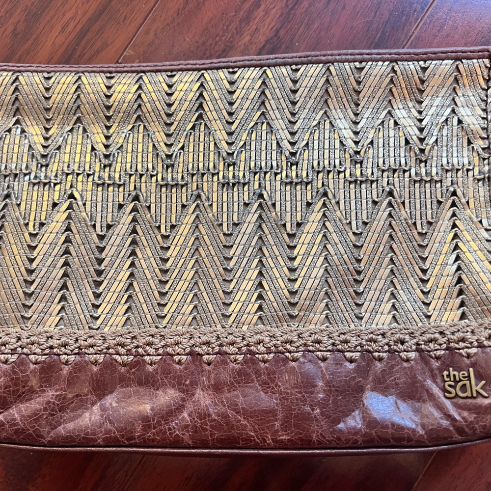 Brown leather and Gold The Sak crossbody purse